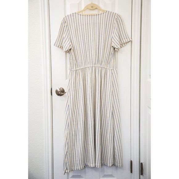 Old Navy Ivory Linen Blend Midi Shirtdress with Blue Pinstripe, size M - Picture 7 of 8
